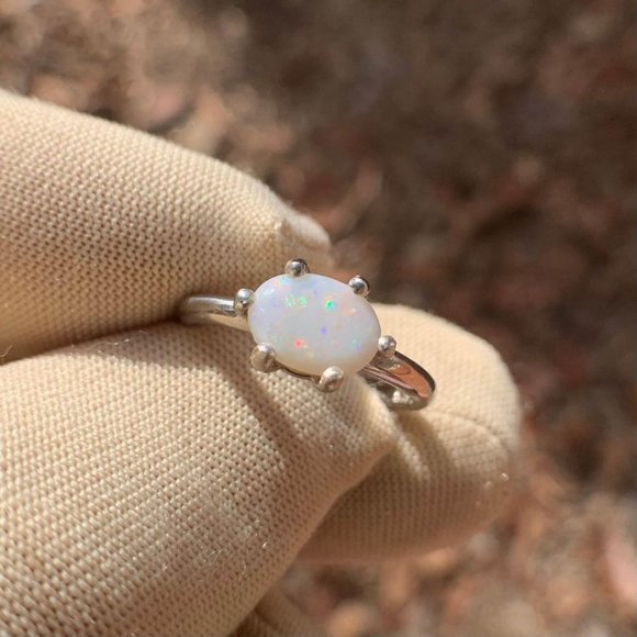 Bright Milky Adjustable Opal Ring Coober Pedy Australian Opal Custom Handmade - Picture 3 of 6